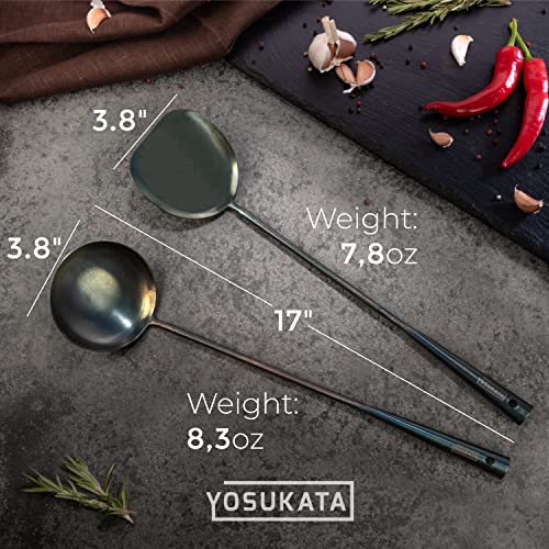 image for YOSUKATA Pre-Seasoned Wok Utensils Set - Blue Carbon Steel 17-inch Wok