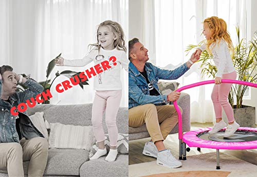 pelpo 38\" Folding Mini Trampoline, Safety Pad Rebounder with Foam Handle, Play Exercise Bounce for 3-6 Years Kids Toddler Indoor Max Load 180lb, Pink