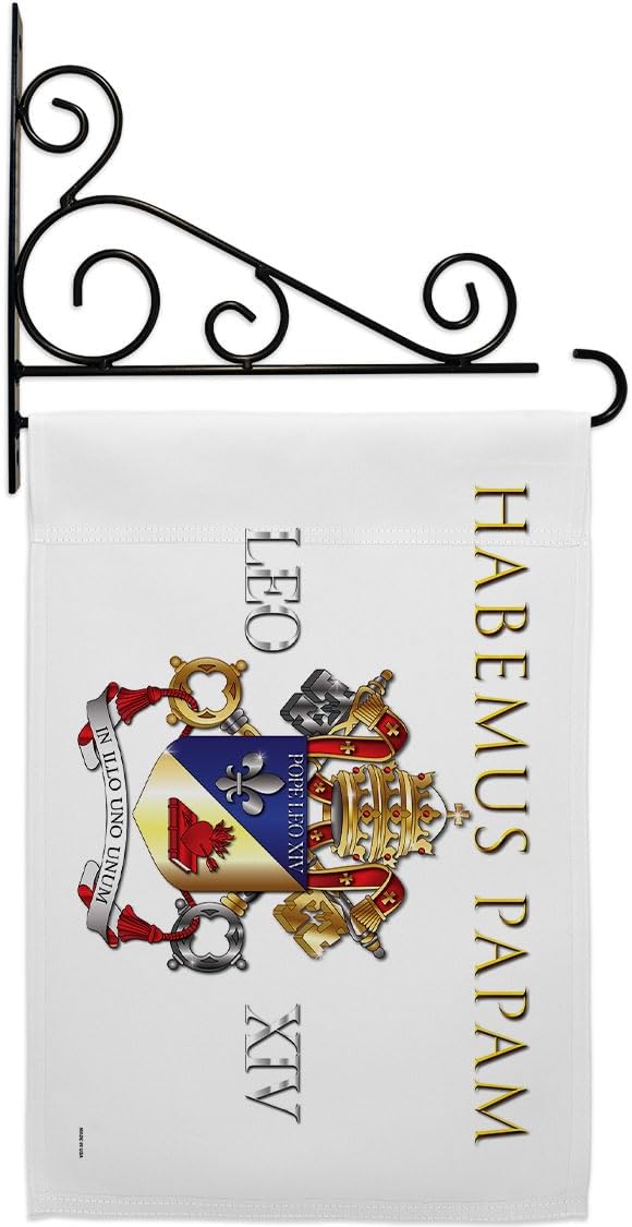 Pope Leo XIV Coat of Arms Wall Decor Set Canvas Flag Holder Memorabilia Religiou Yard Sign Picture Print Habemus Papam Decorations American Papal Poster Vatican Tapestry Catholic Gifts Made in USA