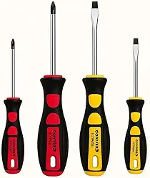 Kit 4 Chaves de Fenda e Philips – Jogo de Ferramentas Profissionais com Cabos Antiderrapantes – Tamanhos 5x75mm e 6x100mm – Alta Resistência, Precisão e Durabilidade Reparos Domésticos e Automotivos