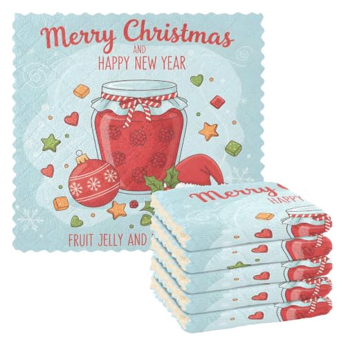pnyoin 6 Pack Christmas Dish Cloths Christmas Jam Hat, Super Absorbent Double Layer Polyester Fleece Dish Towels, Reusable Kitchen Cleaning Cloths for Xmas Holiday Home Decor Gift