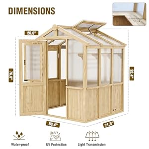 EAGLE PEAK 6.7x6x7.7 ft Wood and Polycarbonate Walk-in Greenhouse, Cedar Hobby Green House with Roof Vent, Natural EAGLE PEAK 67x6x77 ft Wood and Polycarbonate Walk in Greenhouse Cedar Hobby Green House with Roof Vent Natural