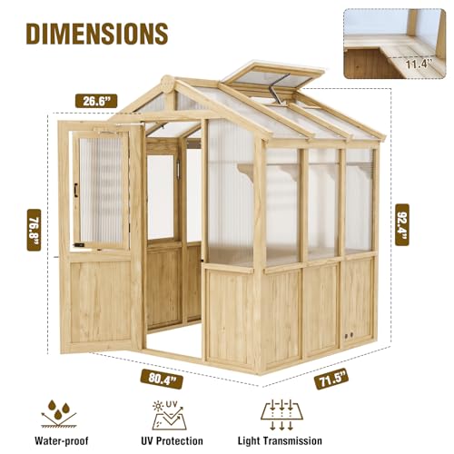 EAGLE-PEAK-67x6x77-ft-Wood-and-Polycarbonate-Walk-in-Greenhouse-Cedar-Hobby-Green-House-with-Roof-Vent-Natural EAGLE PEAK 67x6x77 ft Wood and Polycarbonate Walk in Greenhouse Cedar Hobby Green House with Roof Vent Natural