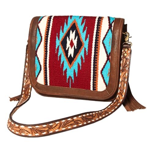 American Darling Cross Body Saddle Blanket Fabric Genuine Leather Western Women Bag Handbag Purse | Crossbody for Cute Travel