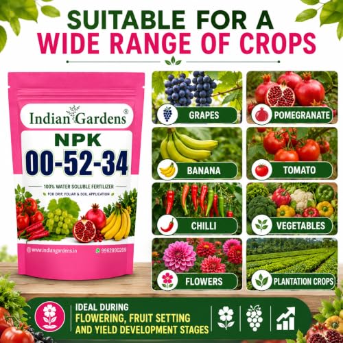 Image of Indian Gardens NPK 00:52:34 Water Soluble Fertilizer (250 Grams) | High Phosphorus & Potassium Plant Nutrient | Promotes Root Development | Suitable for Vegetables, Fruits, Flowers & Garden Plants