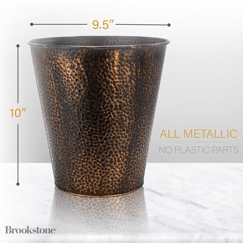 Image of BROOKSTONE, Decorative Metallic Bronze Waste Basket Trash Can - Stylish and Functional Addition to Any Room