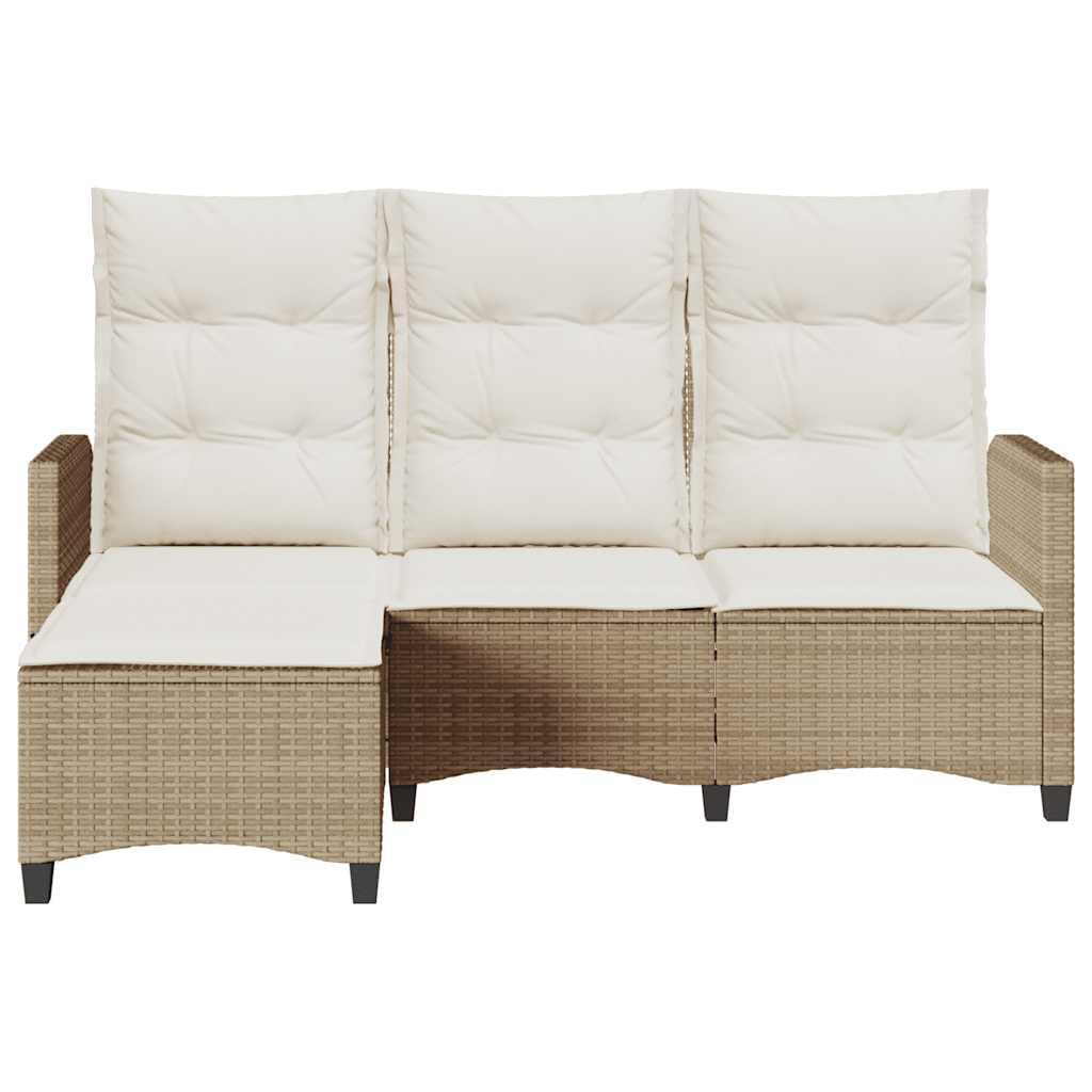 Divano da Giardino con Funzione Reclinabile, Set Angolare in Polyrattan Beige, Struttura Resistente, Cuscini Rimovibili, Salotto da Giardino Esterno,Beige, 176 x 138/125 x 83/91 cm