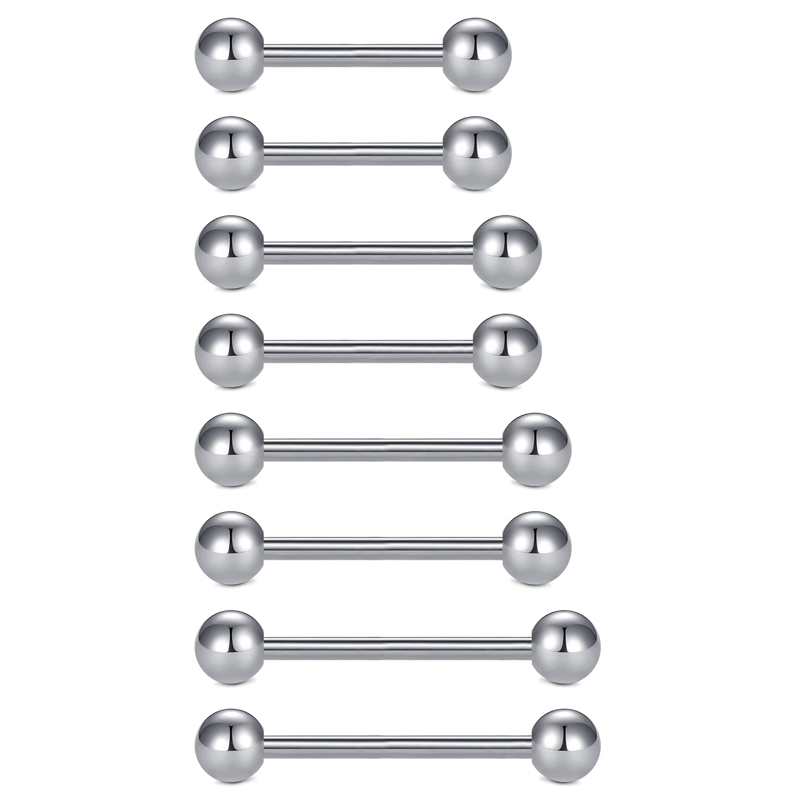 FECTAS 5 unids 14 G Acero quirúrgico pezón Piercing Lengua Bar Set Body Piercing Joyería 12/14/16/18mm