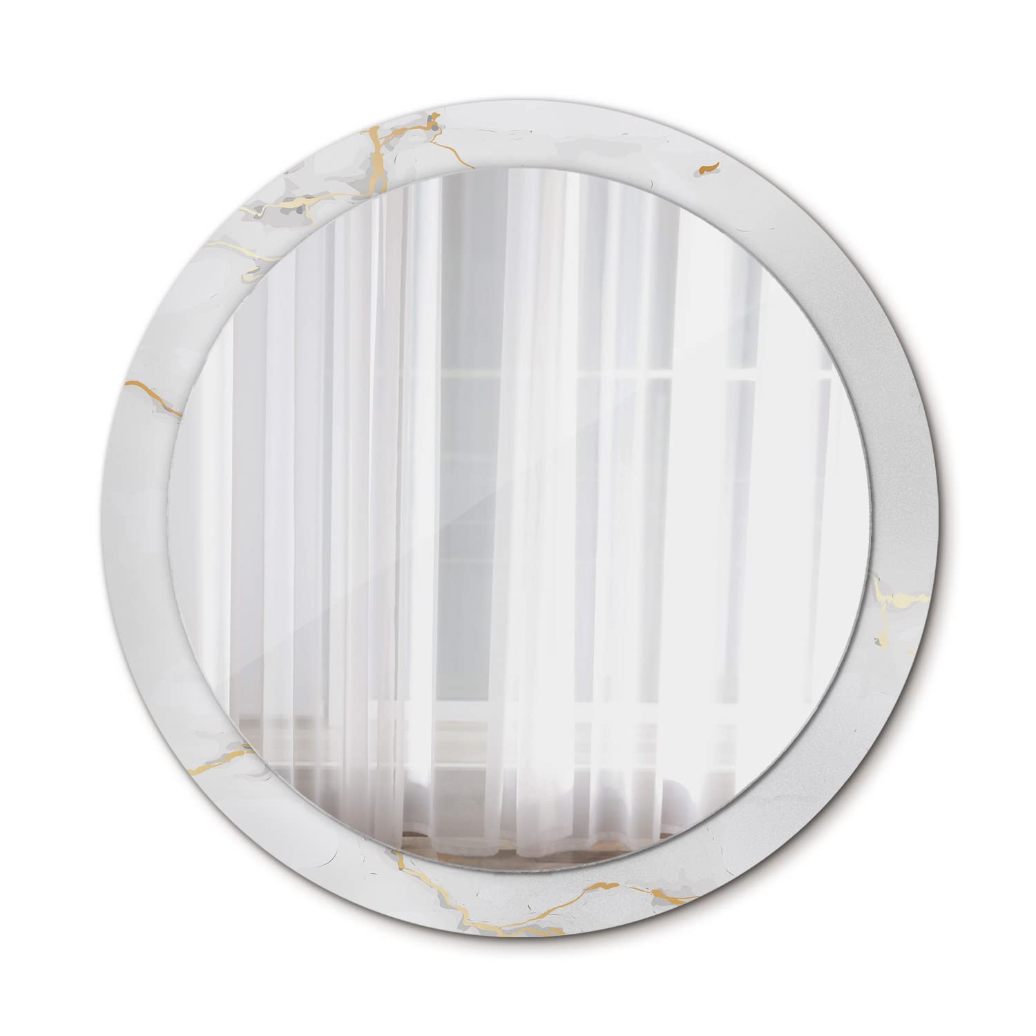 Miroir mural rond Ø90 cm en verre Tulup pour salle de bains motif marbre blanc et or