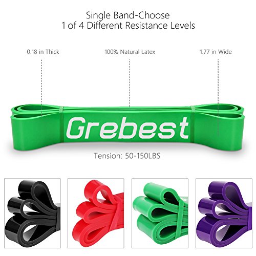 Grebest Heavy Duty Resistance Band, Pull UP Assist Bands Workout Resistance Bands for Body Stretching Powerlifting Mobility SINGLE BAND or SET - Thumbnail 4