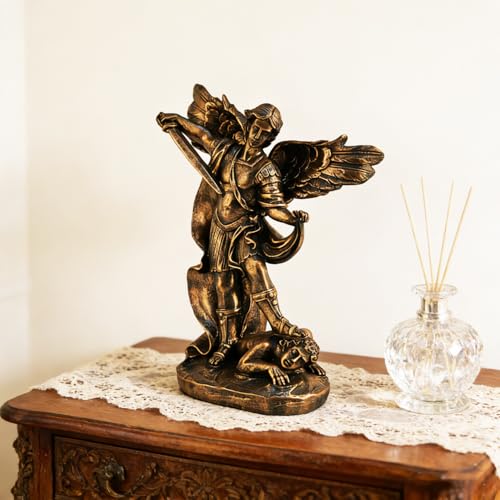 Estatua de San Miguel Arcángel de resina estilo bronce 5.3 pulgadas miniatura 2