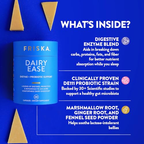 FRISKA Dairy Ease | Digestive Enzymes and Probiotics Supplement | Promotes Better Digestion | Natural Lactose Intolerance Relief & Support | 30 Capsules - Image 3