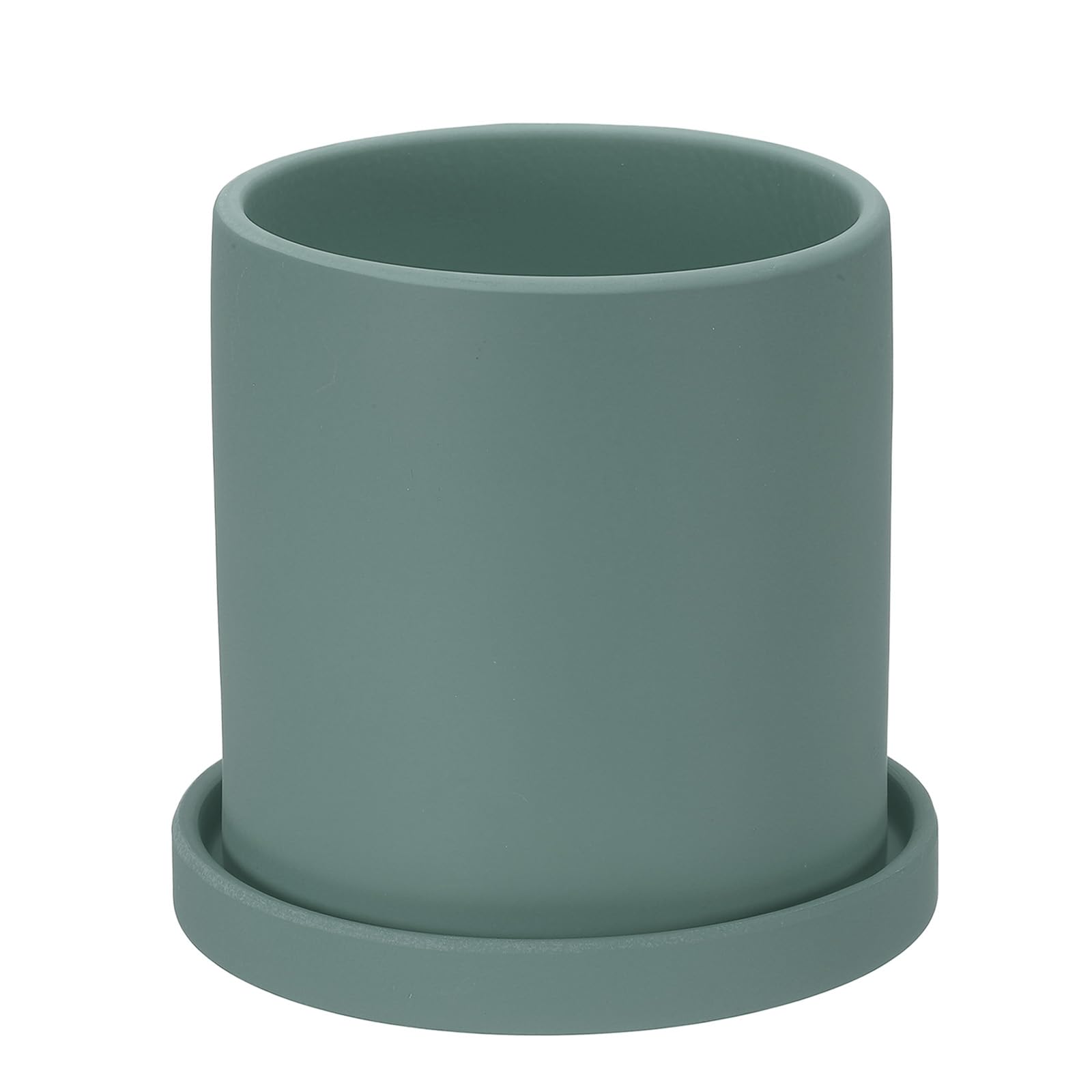 patikil 5 inch ceramic plant pots, modern flower planters with drainage holes and tray for decorate home indoor plants succulent herb, dark green
