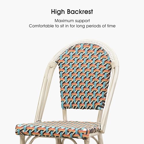 Image of PURPLE LEAF French Counter Height Bar Stool Set of 2 25 inch White Print Finish Patio Bar Chairs with Back Rattan Bar Chairs French Bistro Set for Kitchen Outdoor Counter Stool Colorful