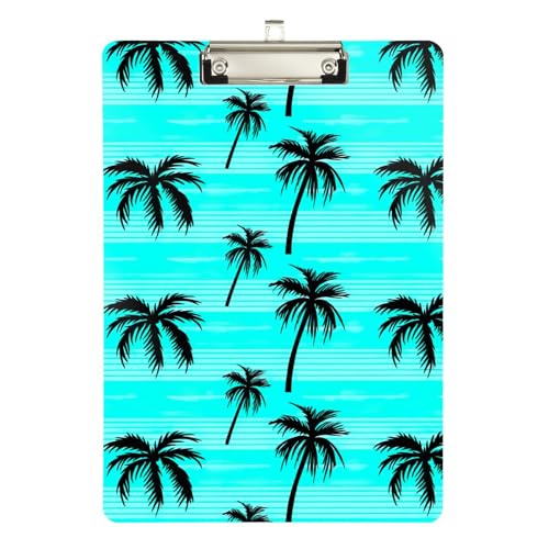 ヤシの木 ターコイズ クリップボード プラスチック 目立たないメタルクリップ付き 教室、レストラン用 12.5インチ x 9インチ