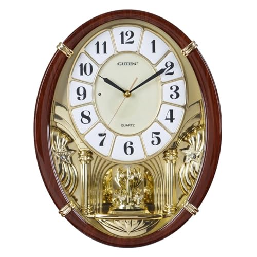 KELAOTE Melodies in Motion Musical Wall Clock | Chiming Wall Clock with Rotating Crystal Pendulum | 12 Melodies | Adjustable Volume | Night Shutoff