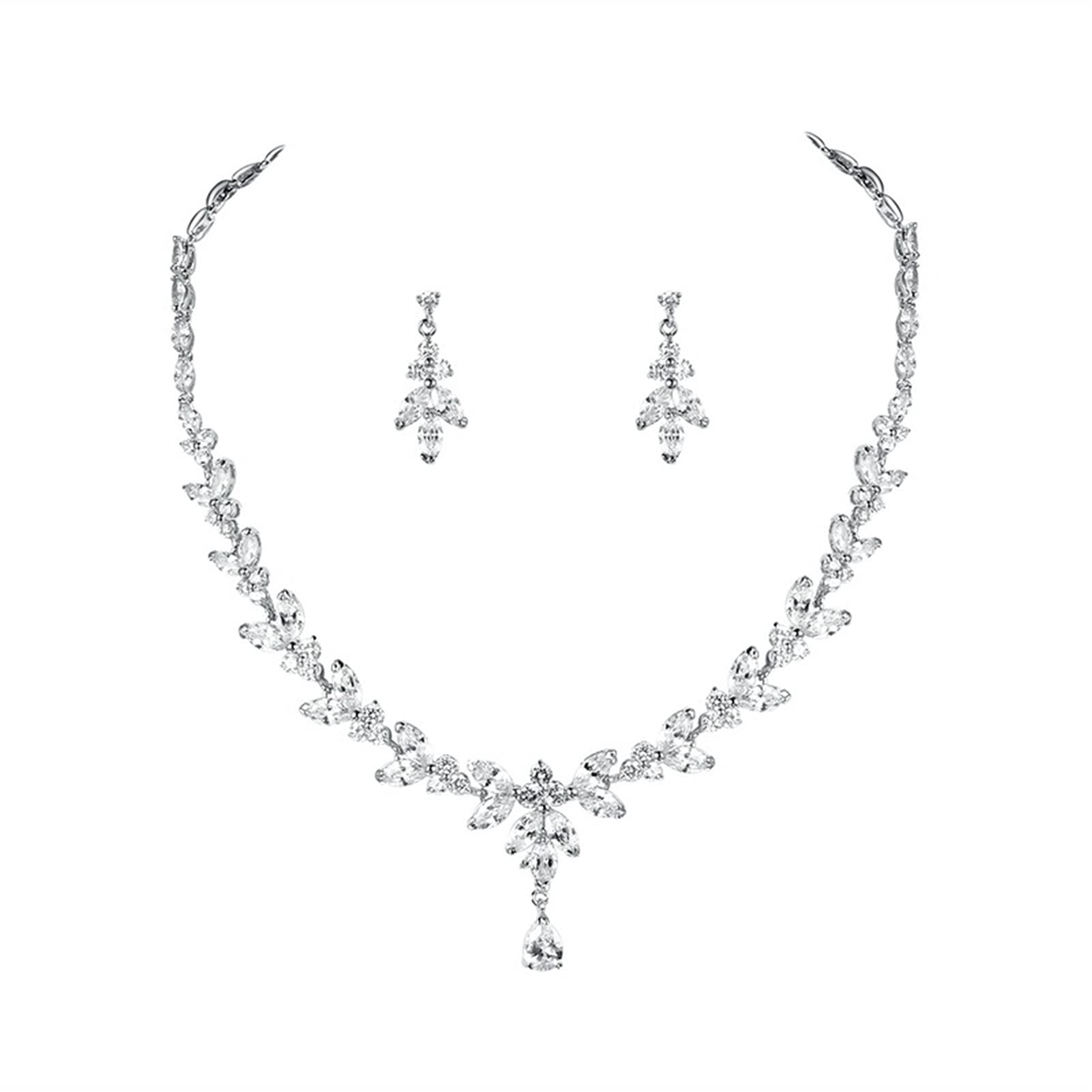 Set di Gioielli con zirconi cubici, Gioielli da Sposa, Collana e Orecchini da Sposa