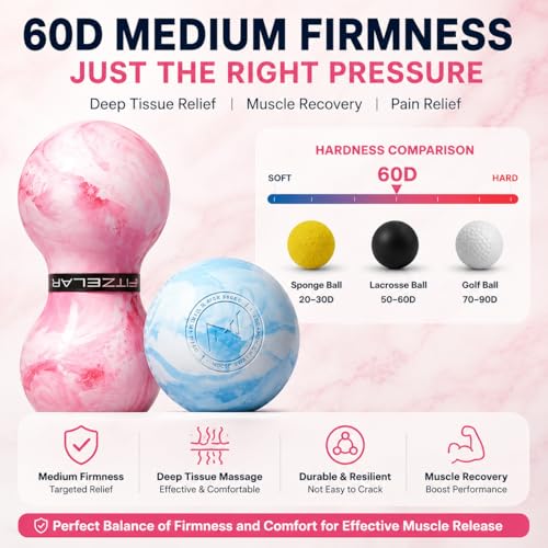 Image of FITZELAR Massage Lacrosse Balls for Myofascial Release, Quality Certification, Massage Deep Tissue for Back and Shoulder, Trigger Point Therapy, Muscle Knots, Relieving Muscle Pain (Pink.)