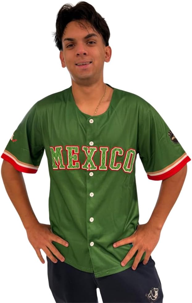 Mexico Baseball Jersey – Green Button-Down Fan Shirt for Men & Women, Breathable Athletic Top with Mexico Lettering