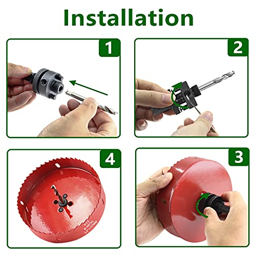 Image of Luomorgo 137mm /5 3 /8 inch Hole Saw with Arbor | 1 1 /4 inch Cutting Depth, HSS Bi-Metal, For Wood Cornhole Boards Plastic Drywall & Metal Sheet
