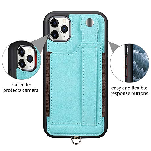 Toovren Iphone 11 Pro Case, Iphone 11 Pro Wallet Lanyard Neck Strap With Kickstand Leather Card Holder Adjustable Detachable Necklace, Phone Protective Back Cover For Iphone 11 Pro 5.8" 2019 Green #TOP7