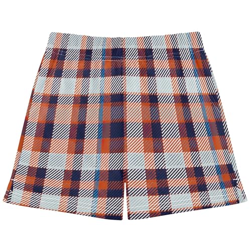 Plaid Alternating Colors Navy Girl's Athletic Lounge Shorts Youth Casual Comfy Summer Pajama Shorts, X-Small