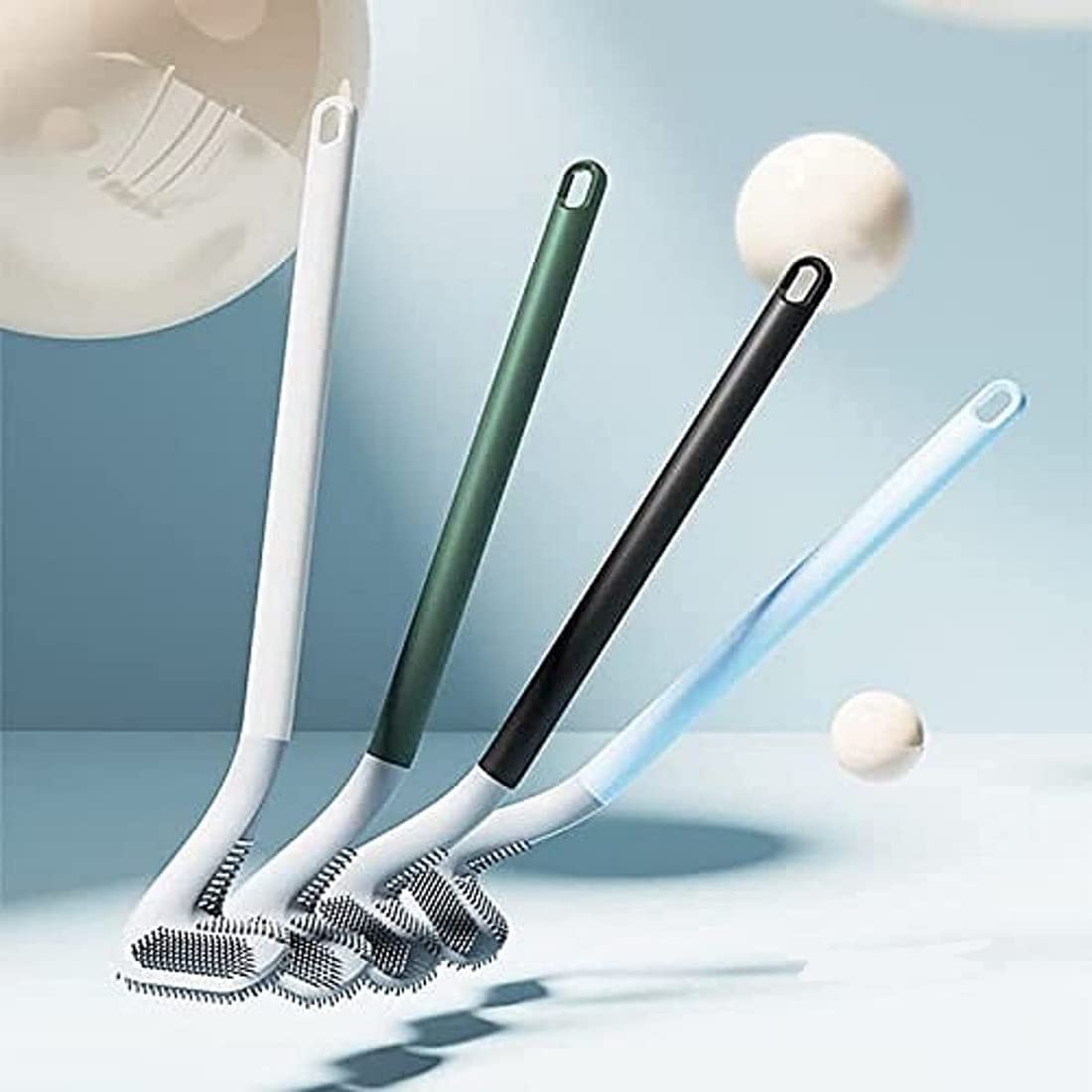 RENARSH Wall-Mounted Long-Handled Toilet Brush Golf Brush Head Toilet Brush Cleaning Tool Home Bathroom Accessories WC Corner Cleaning with Hooks (Multi Color)-picture-21