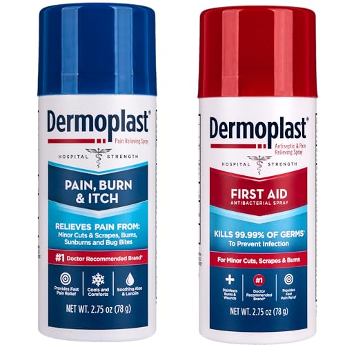 Image of Dermoplast First Aid Spray for Minor Cuts, Scrapes and Burns, 2.75 Oz and Dermoplast Pain, Burn & Itch Relief Spray for Minor Cuts, Burns and Bug Bites, 2.75 Oz (Packaging May Vary)
