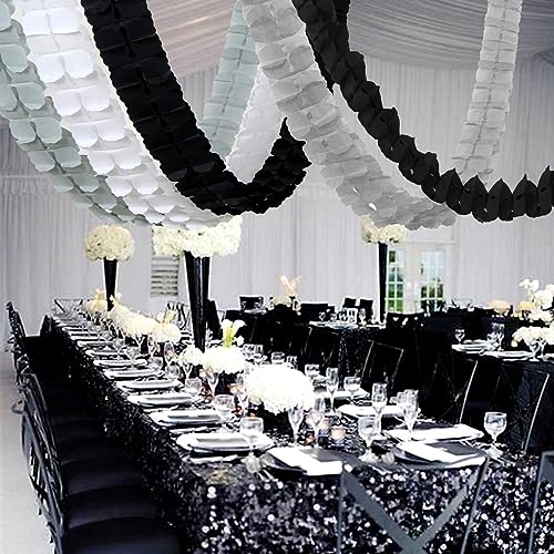 Image of Black White-Silver Party-Decorations Streamers Garland - 157Ft Graduation Four-Leaf Clover Hanging Banner,Men Boys Birthday Engagement Wedding Baby Bridal Shower New Years Supplies Decor Hugtmr
