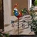 TERESA'S COLLECTIONS Garden Decor with Solar Outdoor Lights, Metal Rooster Weathervane Decorations for Outside, Red Yard Art Sign Decorative Garden Stake for Outdoor Fall Decor Lawn, Gifts for Mom