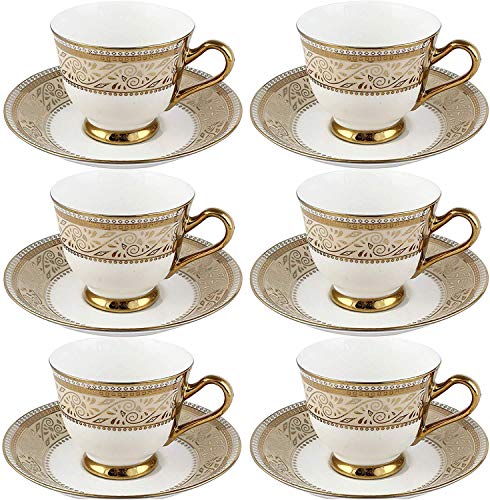 Image of E-Ezra Fine Bone China Tea Cup Saucer, Pack of 12, 160 ml Gold