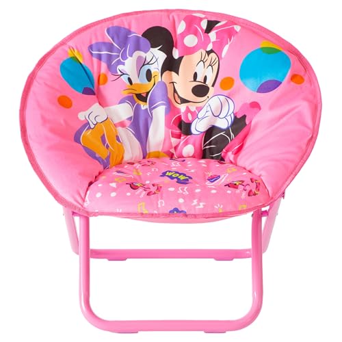 Disney Minnie Mouse Toddler Folding Saucer Chair 19 Soft Plush Seat with Metal Frame Cute & Comfy Lounge Chair for Ages 3+ Perfect for Bedroom or Playroom