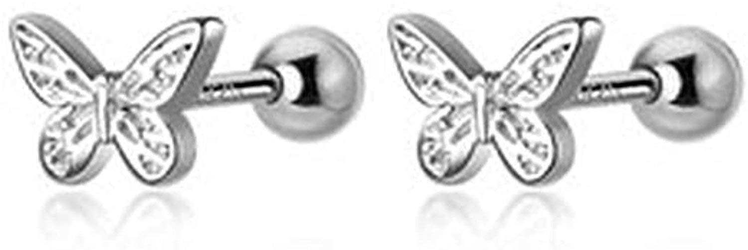 IMINI Pendientes de tuerca de mariposa pequeña de 18 g, para mujeres, adolescentes, niñas, cartílago, plata de ley 925, delicados y lindos Daith Tragus Helix con tornillos de espaldas hipoalergénicas,