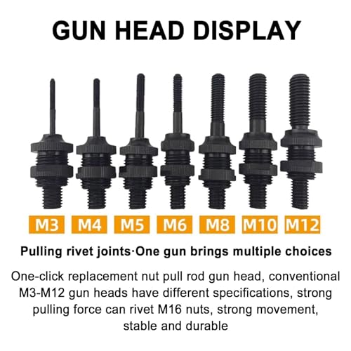 Remachadora hidráulica neumática, herramienta neumática resistente con 7 boquillas y capacidad de 19,1 KN, carrera ajustable para remaches M3 a M12