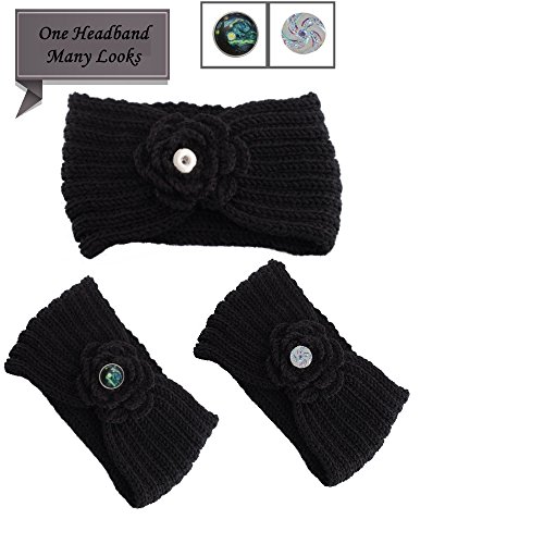 Simply Poppies Soft Black Warm Winter Knitted Snap Charm Wide Headband
