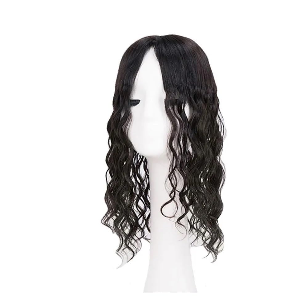 Topper for capelli umani ricci for donne con capelli diradati, attaccatura dei capelli naturale a base di seta, posticci ondulati(22 inches,12x13cm)