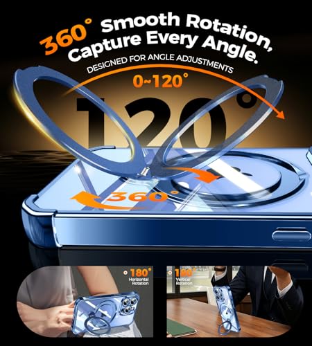 Image of Soft Case for iPhone 13 Pro with 360 Rotating Magnetic Stand, Compatible with Mag-Safe, 4X MIL-Drop Protection, Lightweight Glossy Anti-Yellowing Clear Back Phone Cover for iPhone 13 Pro 6.1 inch, Blue