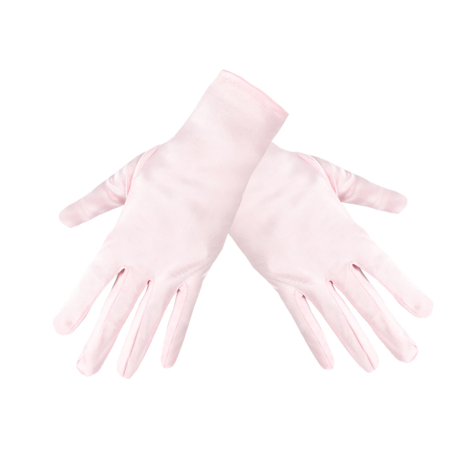 TECDW 1 Pair Women's Short Satin Gloves,Soft Opera Style Stretchy,Short Gloves For Wedding, Evening Party, Banquet, Halloween Cosplay.（Pink）