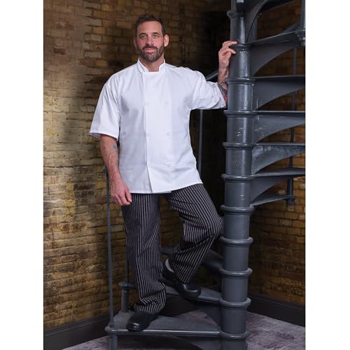 Mercer Culinary M60030BFPS Millennia Men's Black Cook Pants with White ...