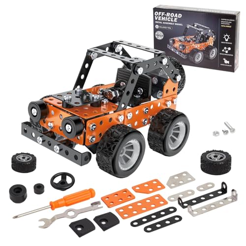 Jixin Xyzhi Kit de engenharia de metal 3D para construir STEM para idades de 8 a 16 anos, desenvolve habilidades lógicas, projeto de bricolage, presente ideal para crianças de 8 a 16 anos, cor laranja