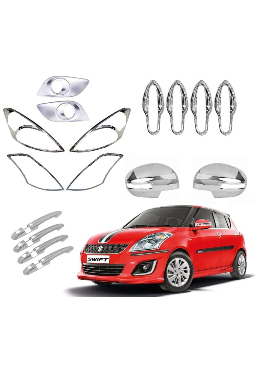 Exterior Chrome Accessories Combo Kit for Maruti Suzuki Swift (2018-2023) – 17 Piece Chrome Garnish Trim Set
