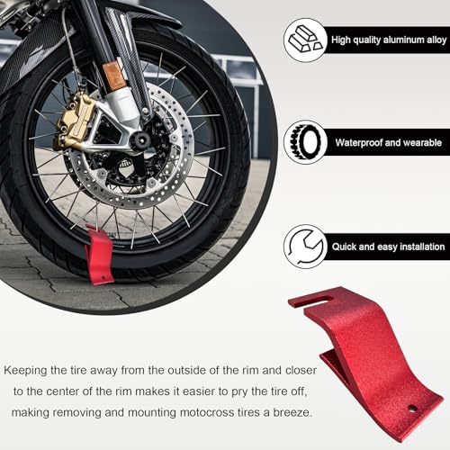 Image of KVAEY Motorcycle Tire Bead Installation Holder Hook, Off-Road Tire Removal Install Assistance Tool, Universal Wheel Tire Changing Tool for Dirt Bike, Motorcycle Accessories (Red)