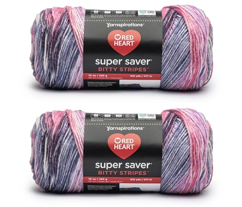 Image of Red Heart Super Saver Bitty Stripes Grapey Yarn - 2 Pack of 283g /10oz - 100% Acrylic - #4 Worsted (Medium) - 515 Yards - Knitting /Crochet