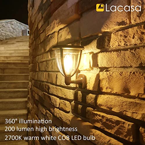 Lacasa 2 Pack Solar Wall Lights Outdoor, IP65 Waterproof Solar Sconce Lights with 2 Modes Dusk to Dawn LED Post Lights - Image 3