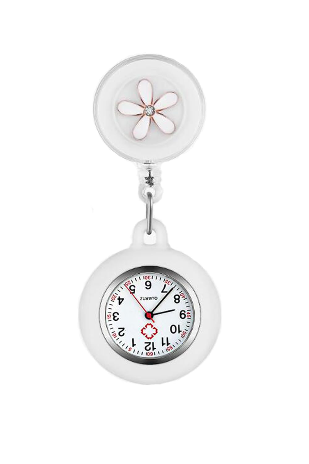 ZOVEDAIUG Nurse Watch, Retractable Nurse Lapel Watch Clip On Quartz Watch Nursing Watch with Second Hand for Doctor Nurse(White)