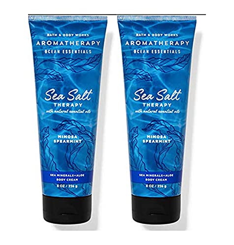 Bath and Body Works 2 Pack Aromatherapy Sea Salt Mimosa Spearmint Body Cream 8 Oz. (Sea Salt Mimosa Spearmint)