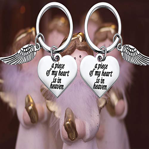 Memorial Keychain, Angel Wings Adult Gift - 2Pcs A Piece Of My Heart Is In Heaven Key Ring Sympathy Gift, Recover Miscarriage Comfort Gifts For Mothers Friends #TOP4