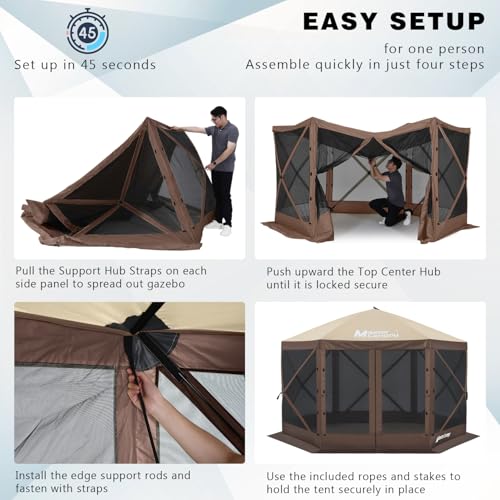 Image of MASTERCANOPY 10x10FT Pop Up Gazebo Screen Tent - Instant Screen House with Netting, Quick Set, Outdoor Canopy Shelter with Carry Bag for Camping, Backyard & Patio (Beige&Coffee)