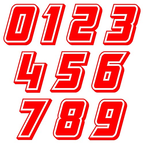 Autodomy Autocollants Stickers Numero Moto Motocross 10 Unités | Stickers Numéro pour Quad ATV Scooter | Autocollant Moto (Rouge)