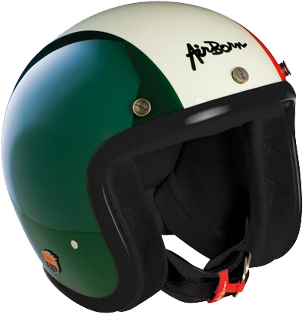AIRBORN Jet Steve ab 27 Motorcycle Helmet, Green/White/Red, Shiny, Size L